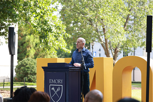 Dean Jim Nagy Emory offers welcome message during Emory College's Annual Milestone Ceremony